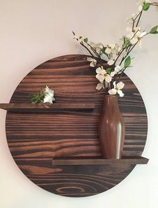 Vase mural en bois artisanal moderne, porte-fleurs suspendu, décoration murale ronde pour la maison, pour le salon - Product Image 3