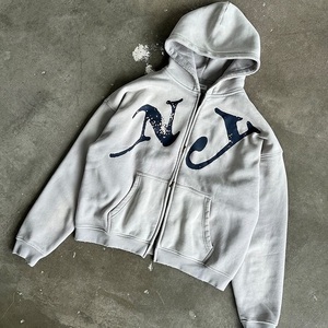 Distressed <b>Zip</b> <b>Up</b> Hoodie. Vintage Washed Oversized Hooded <b>Jacket</b>. Graphic Streetwear Hoodie. OEM Private Label Manufacturer - Product Image 5