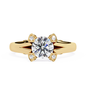 Anillo de compromiso arquitectónico de oro de 18 quilates con diamante de laboratorio redondo de 2.00 ct, engaste de perfil alto tipo catedral, cónico ancho - Product Image 1