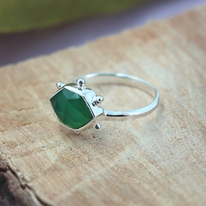 Bague statement en onyx vert naturel, sertie d'argent sterling 925, faite à la main, géométrique, à facettes, bijou pour femme - Product Image 5