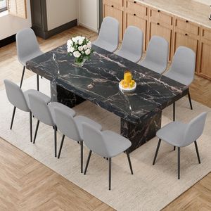 Set di Tavolo e Sedie da Pranzo di Lusso con Motivo in Marmo Nero, 200x100x76 cm, Piano in MDF Spesso 9 cm, Coppia - Product Image 3