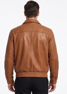 Wholesale Men Genuine <b>Leather</b> Winter Flight <b>Jacket</b> Front Logo <b>Brown</b> Bomber Coat Custom A2 Aviator Outerwear Supplier - Product Image 4