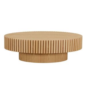 Table basse ronde en bois convertible moderne, design cannelé, meubles de salon faits à la main - Product Image 6