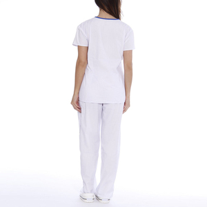 2026 Trendy Women White <b>Scrub</b> <b>Set</b> with Blue Trim Hospital Uniform Pants and Top Medical Clothing for Nurses - Product Image 2