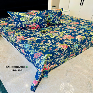 Ensemble de literie en coton traditionnel coloré |   Drap de lit imprimé vert avec taies d'oreiller assorties - Product Image 3
