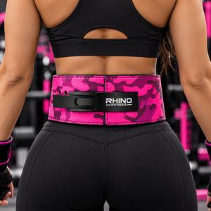 Rhino Fitness Pink Camo Neoprene Weightlifting Belt Adjustable Lever Buckle Professional Protection Wrap-around <b>Waist</b> Support - Product Image 4