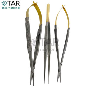 Ensemble de 3 micro-ciseaux Castroviejo en acier inoxydable allemand de qualité supérieure, porte-aiguilles, micro-pinces droites, instruments médicaux pour les yeux - Product Image 4