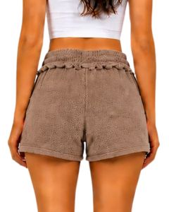 Taupe Brown Women <b>Drawstring</b> Cotton Terry Shorts Elastic Waist Casual Summer Lounge Wear Soft Pocket Mini Shorts Custom Fashion - Product Image 2