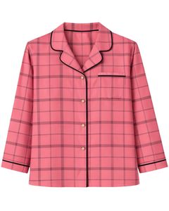 Ensemble de pyjama pour femmes en coton doux à carreaux rose corail personnalisé, manches longues, boutonné, vêtements de nuit, ensemble de vêtements de détente en deux pièces - Product Image 3