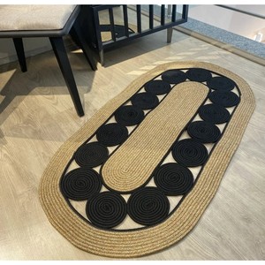 On Sale Oval Jute Bath Rug Geometric Pattern Braided Non Slip Rubber Backing Modern Style Flat Pile Bathroom Decor - Product Image 5