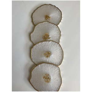 Luxury Natural Agate Slice Reusable Coasters Tray Set Gold Electroplated Edge Handmade Coffee <b>Table</b> Decor - Product Image 1