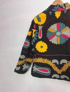 Black Floral Embroidery Velvet Kimono <b>Cardigan</b> Long Sleeve Loose Fit Mandarin Collar Autumn Casual Beautiful Elegant Vintage - Product Image 5