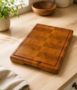Tabla de cortar de madera rústica artesanal, rectangular, con mango, paquete combinado para uso en la cocina. - Product Image 3