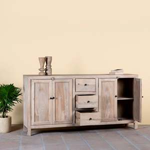 Commode à tiroirs en bois de manguier sablé, design vintage, style farmhouse, bois massif, finition naturelle, salon, salle à manger, hôtel - Product Image 3