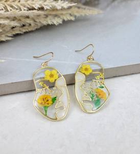<b>Resin</b> Floral Face <b>Resin</b> Earrings Abstract Bloom Earrings Yellow Flower Earrings Minimal Outline Earrings <b>Resin</b> <b>Crafts</b> - Product Image 6