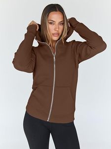 Sweat-shirt à capuche zippé pour femme, coupe classique, couleur unie, en coton et fibre de bambou tricotée, idéal pour l'automne - Product Image 5