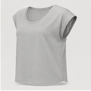 T-shirt gris clair à col rond et manches courtes pour femme, coupe décontractée WTS-0113 - Product Image 4