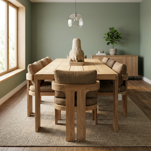 Conjunto de comedor para exterior de 4/6/8 plazas con cojines marrones, mesa de jardín OEM, sillas con estructura de madera y aluminio, resistente a la intemperie, conjunto para balcón. - Product Image 1