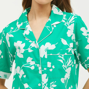 Pyjama en coton à imprimé floral pour femmes, manches courtes, col en V, longueur intégrale, vêtements de nuit d'été, doux, respirant, ensemble décontracté deux pièces - Product Image 5