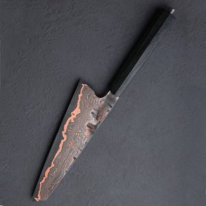 Cuchillo de cocina para exteriores hecho a medida con patrón de cobre damasco y mango de madera reforzado para camping y servicios de catering. - Product Image 5