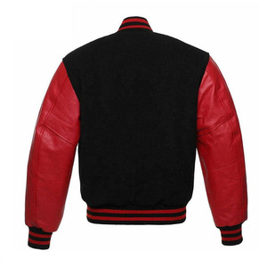 Custom Black <b>Red</b> Waterproof Windproof Unisex Varsity Jacket Manufacturer Wholesale <b>Wool</b> Body <b>Red</b> Leather Sleeves Jacket - Product Image 2