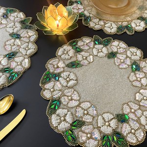 Elegant Premium <b>Beaded</b> Embroidered <b>Placemats</b> Handmade Table Mats for Dining Table Wedding Reception Party and Festive Decor - Product Image 1