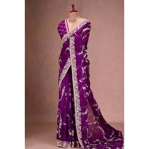 Saree ปักเลื่อมสำหรับงานปาร์ตี้ชุดอาชีพกับการทำงานพราว - Product Image 4