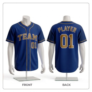 Maillot de baseball personnalisé pour homme, bleu et or, nom de l'équipe, joueur 01, boutonné, respirant, manches courtes, coupe classique, vêtements pour adultes - Product Image 1