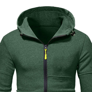 Men's Green Full-Zip Hoodie Slim Fit Solid Color Hoodie Breathable 100% Cotton Fleece Autumn & Winter Relaxed Fit Hoodie - Product Image 5