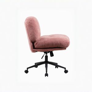 Chaise de bureau ergonomique rose avec design pivotant réglable pour position assise croisée, roues larges et épaissies pour la maison, le bureau ou la coiffeuse - Product Image 4