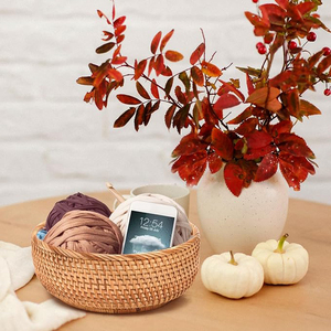 Home Decoration Purpose Handmade Woven Rattan Storage <b>Round</b> <b>Basket</b> Tabletop Decoration Serving <b>Basket</b> Kitchen Ware <b>Basket</b> - Product Image 1