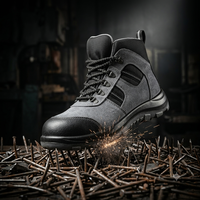 Bottes de sécurité mi-montantes pour hommes, en cuir véritable, avec embout en acier, doublure respirante, plaque intermédiaire en acier, semelle en PU, pour l'usine, l'exploitation minière et les travaux intensifs