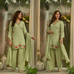 <b>Women</b> Formal Embroidered Salwar Kameez Set Floral V Neck <b>Kurta</b> Palazzo Dupatta Regular Fit with Silk Lining <b>for</b> Wedding Party - Product Image 5