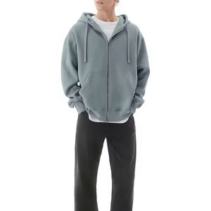 Sweat-shirt à capuche oversize pour homme, couleur unie, en molleton bouclette, style streetwear décontracté, coupe classique, tricoté, avec fermeture éclair, pour l'automne - Product Image 2