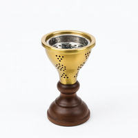Brûleur à Bakhoor de Luxe en Métal Doré avec Base en Bois, Mabkhara Arabe en Gros, Porte-Encens Oud pour la Décoration de la Maison et du Ramadan