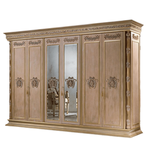 High End Italian Neoclassical Solid Wood Wardrobe Natural Wood Gold Accent & <b>Mirror</b> Closet Luxury Customized Bedroom Furniture - Product Image 6