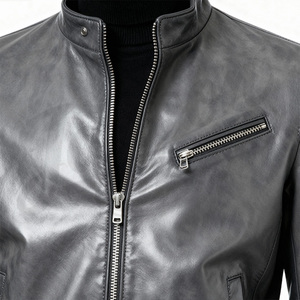 <b>Men</b>’s Black Leather <b>Jacket</b> Classic Streetwear <b>Biker</b> Coat OEM ODM Manufacturer Motorcycle Leather <b>Jacket</b> Zip Up Casual - Product Image 5