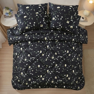 <b>Black</b> Satin Comforter Set Comforter Set 100% Cotton Percale T-150 All-Season Breathable Home Use - Product Image 1