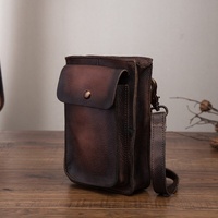 Sac bandoulière mini unisexe en cuir véritable Crazy Horse, design décontracté, sac banane de mode, pochette de voyage 7 pouces