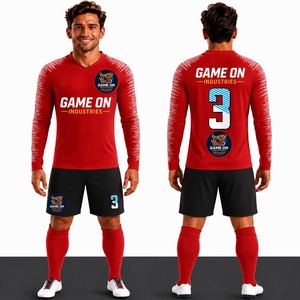 Maillots de football rétro à manches courtes avec impression de logo personnalisée, ensemble de vêtements de sport, coupe automatisée, taille élastique, 100% coton - Product Image 1