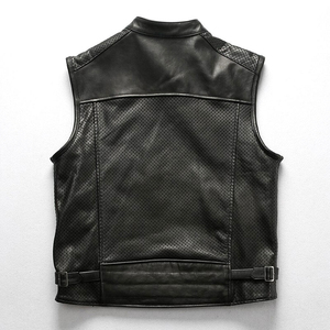 Chaleco de Cuero Perforado Premium para Hombre - Chaleco de Motociclista Transpirable con Cuello Alto - Product Image 2