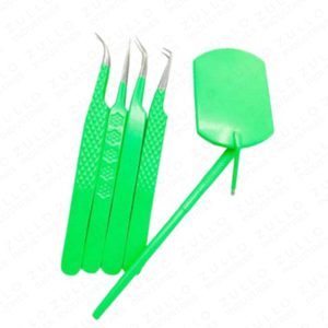 High Quality Green Coated Stainless Steel Eyelash Extension Tweezers Volume Tip with Mirror Wholesale <b>Lash</b> Tool <b>Kit</b> - Product Image 3
