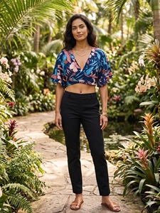 Blusa de Manga Corta con Cuello en V, Estampado Floral, Estilo Bohemio, Casual, para Mujer, Primavera-Verano, Holgada, de Rayón - Product Image 6