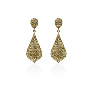 Round Cut Natural <b>Diamond</b> Drop <b>Dangle</b> <b>Earrings</b> Ladies 2.22 Cttw 925 Sterling Silver Yellow Plated Prong Set Trendy Wholesale - Product Image 1