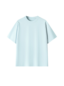 เสื้อยืดคอกลมแขนสั้นสีพื้นลำลองทรงโอเวอร์ไซส์สำหรับผู้ชาย ผ้าเจอร์ซีย์คอตตอน 100% เป็นมิตรกับสิ่งแวดล้อม น้ำหนัก 320 กรัม สีฟ้าอ่อน - Product Image 1