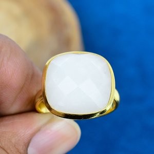 Natural Rainbow Moonstone Cushion Cut Gemstone 18k Gold Plated Bezel Handmade <b>Statement</b> <b>Ring</b> For Women - Product Image 1