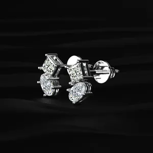 Princess and Oval Diamond <b>Stud</b> <b>Earrings</b> Classic Design Diamond <b>Earrings</b> Minimalist <b>Stud</b> <b>Earrings</b> at Affordable price with VVS-VS - Product Image 4