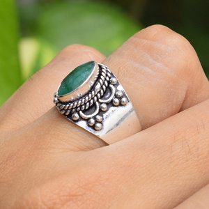 <b>Emerald</b> Gemstone <b>Ring</b> 925 Sterling <b>Silver</b> Green Stone Jewelry Boho Statement <b>Ring</b> Gift for Her - Product Image 4