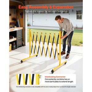 Barrera de Seguridad Móvil Expandible Industrial de 12 Pies, Barrera Plegable Portátil con Ruedas con Bloqueo y Cinta de Advertencia Flexible - Product Image 5