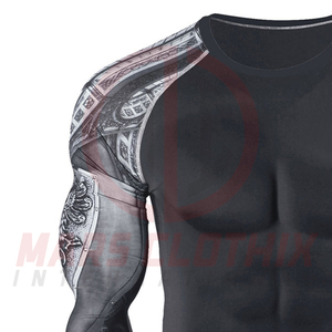 New Latest <b>Design</b> Long Sleeve Slim Fit Men Rash Guard Best Quality Gym Fitness Wear Rash Guard for Men - Product Image 4